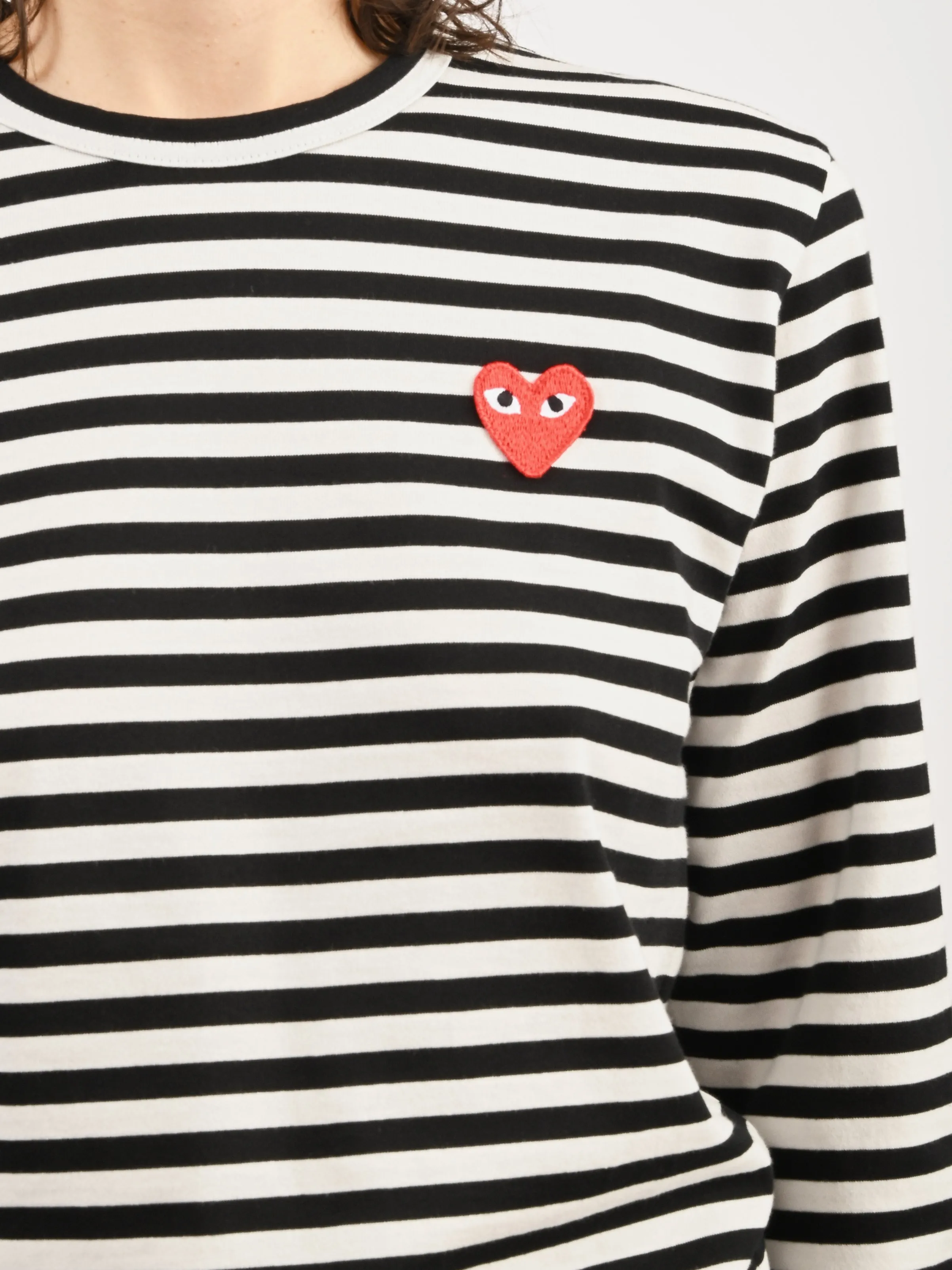 Black/White Red Heart Play Striped T-Shirt