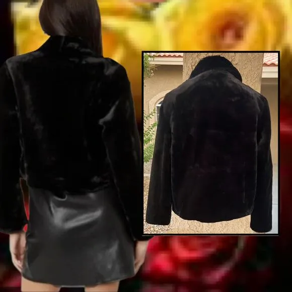 Blank NYC Cropped Open Front Black Faux Fur Jacket Plus Size: L