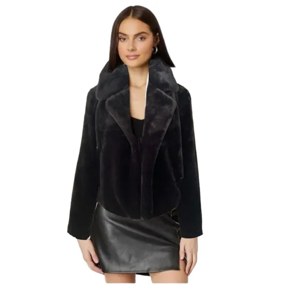 Blank NYC Cropped Open Front Black Faux Fur Jacket Plus Size: L