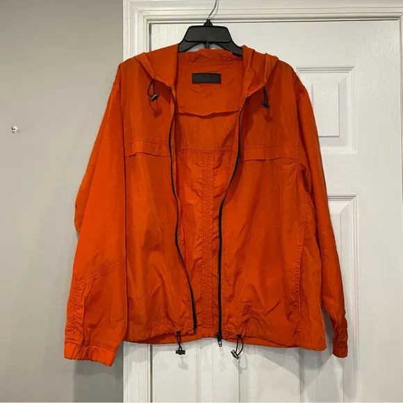 Blank NYC Womens Orange Nylon Hooded Windbreaker Jacket Large Swishy