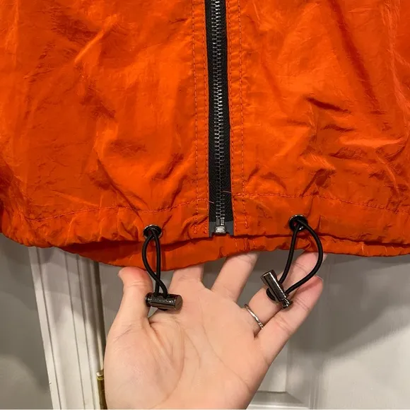 Blank NYC Womens Orange Nylon Hooded Windbreaker Jacket Large Swishy