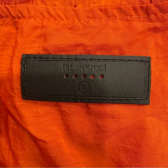 Blank NYC Womens Orange Nylon Hooded Windbreaker Jacket Large Swishy