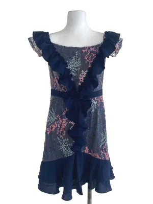 Blue Floral Ruffle Shift Dress