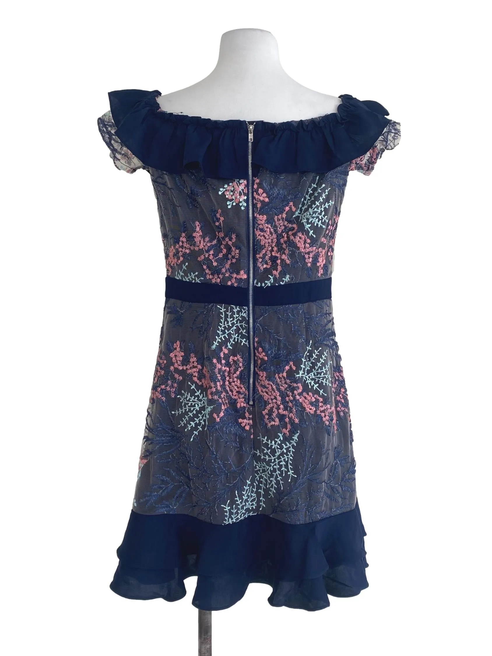 Blue Floral Ruffle Shift Dress