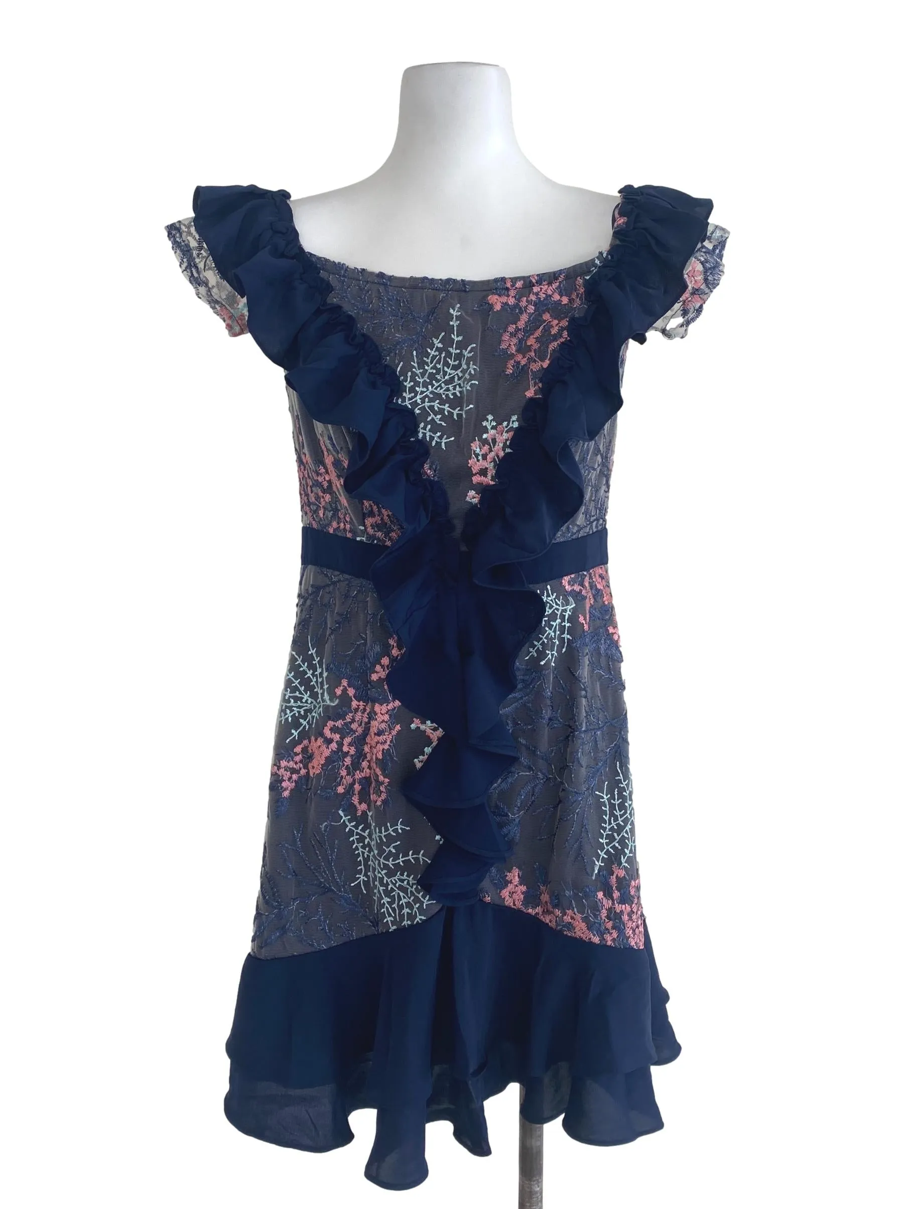 Blue Floral Ruffle Shift Dress