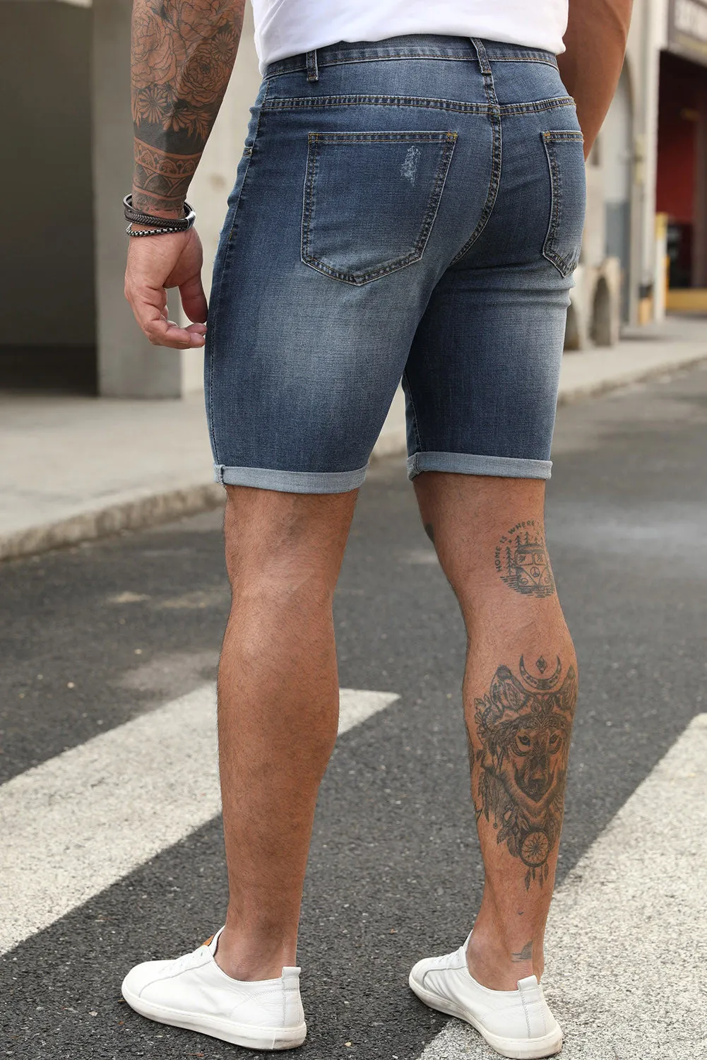 Blue Men's American Flag Distressed Denim Shorts