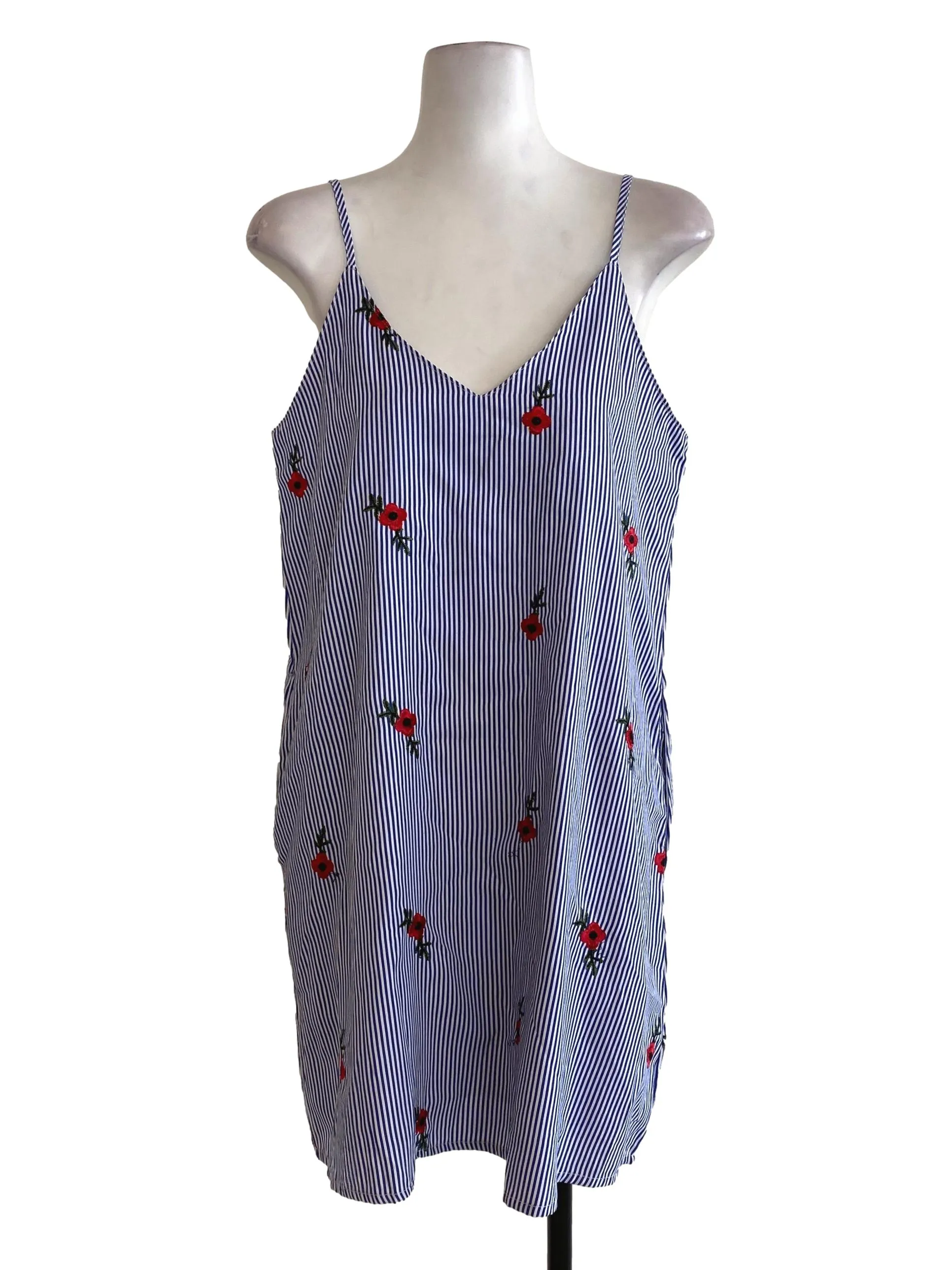 Blue Striped Floral Shift Dress