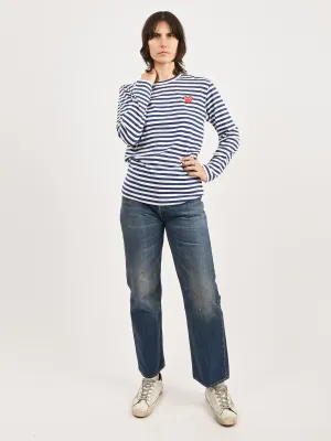 Blue/White Red Heart Play Striped T-Shirt