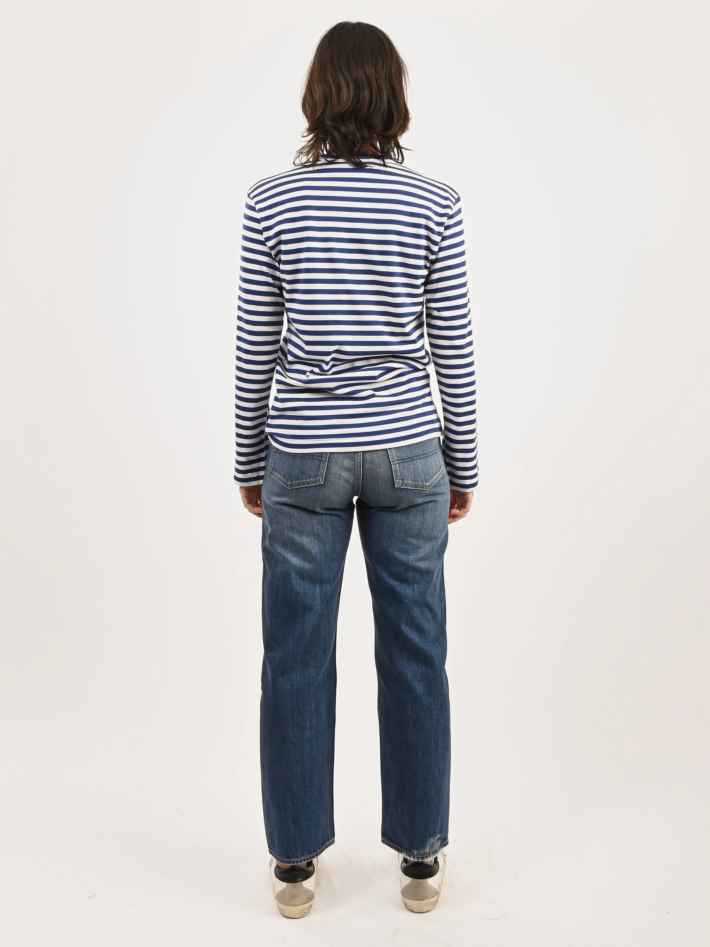 Blue/White Red Heart Play Striped T-Shirt