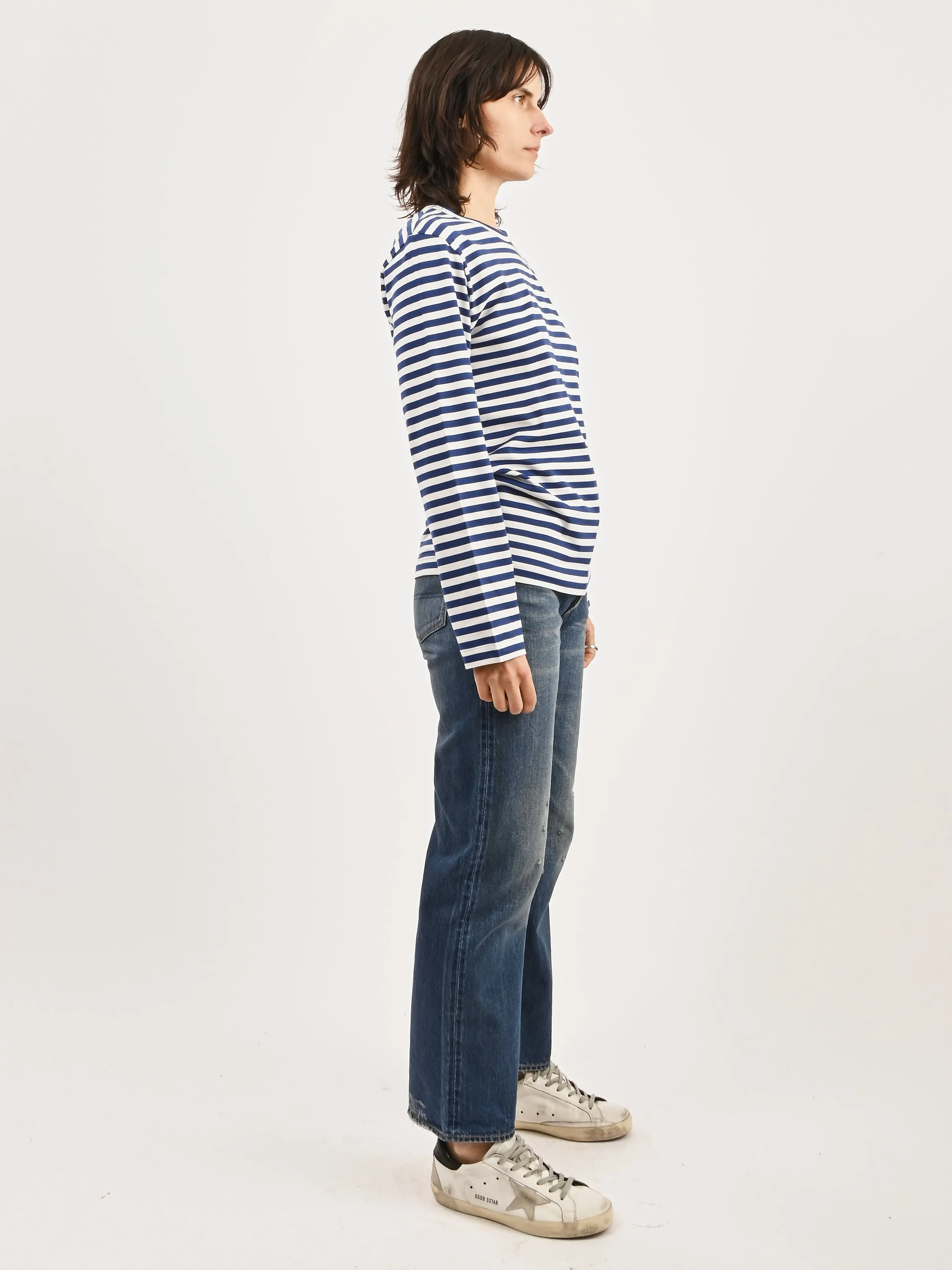 Blue/White Red Heart Play Striped T-Shirt