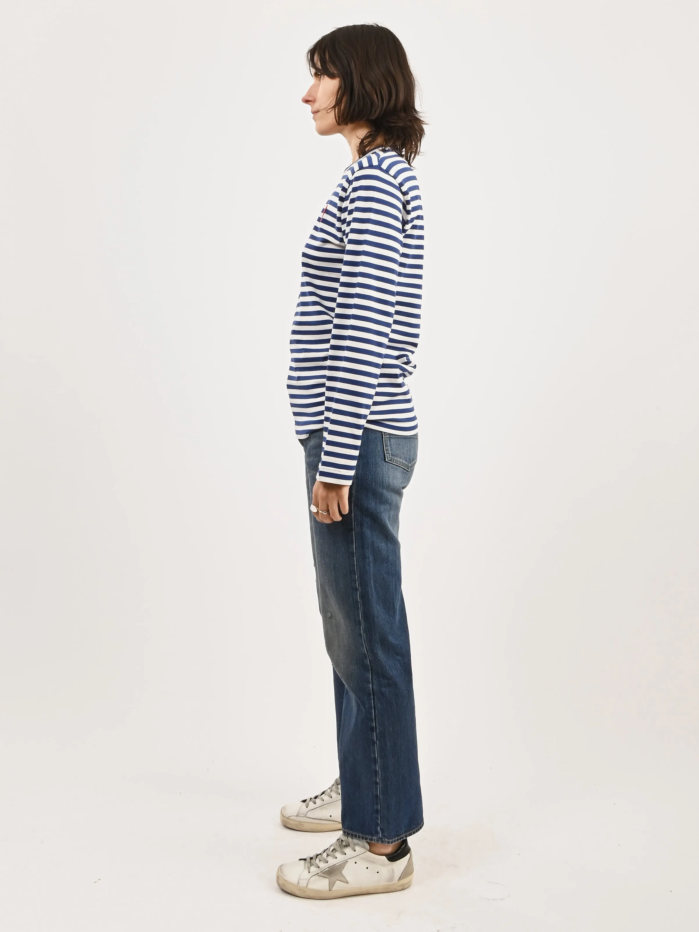 Blue/White Red Heart Play Striped T-Shirt