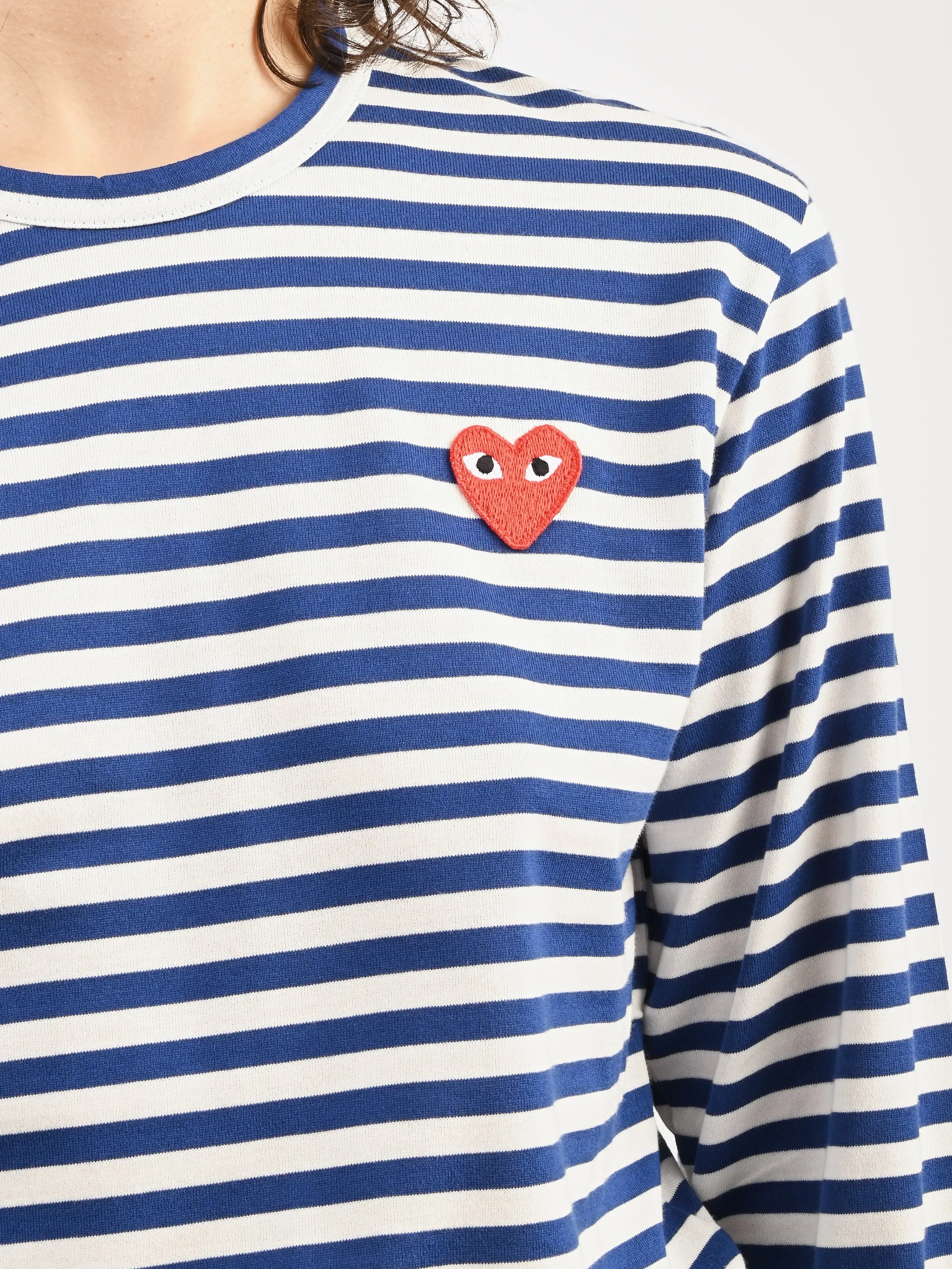 Blue/White Red Heart Play Striped T-Shirt