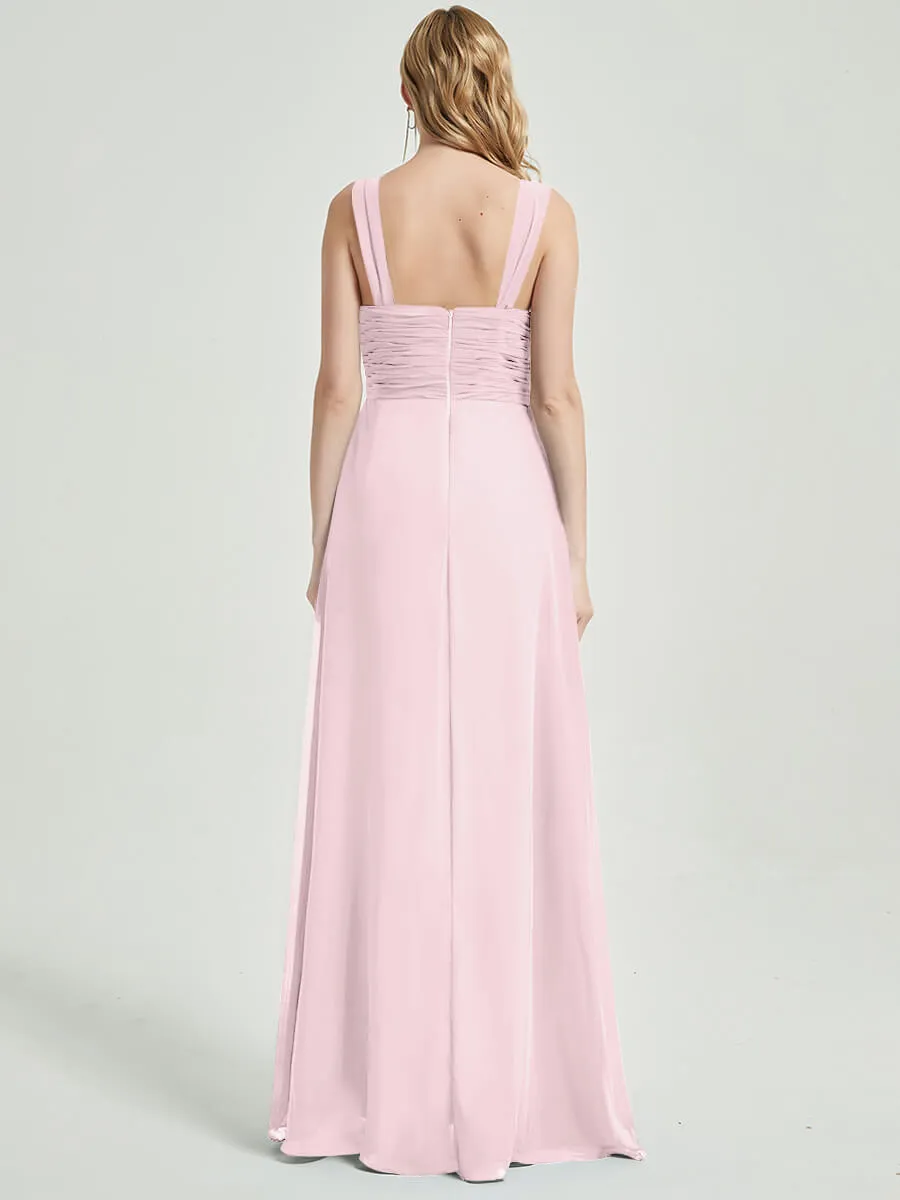 Blush Sweetheart Straps A-Line Floor Length Chiffon Bridesmaid Dress