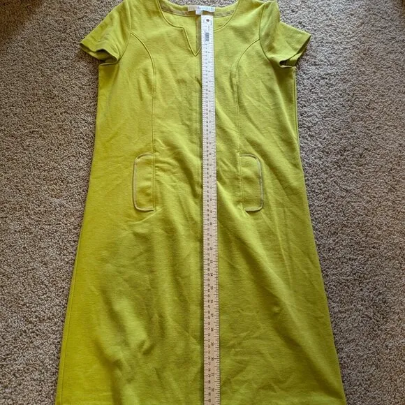 Boden Chartreuse Ponte Knit Shift Dress with pockets! 6A