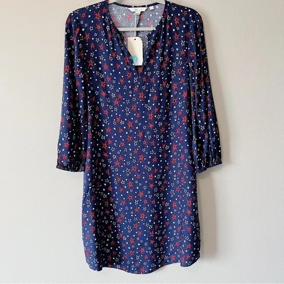 Boden Navy Stars Vanessa Shift Dress 3/4 Sleeves Size 2R Nautical American 🇺🇸