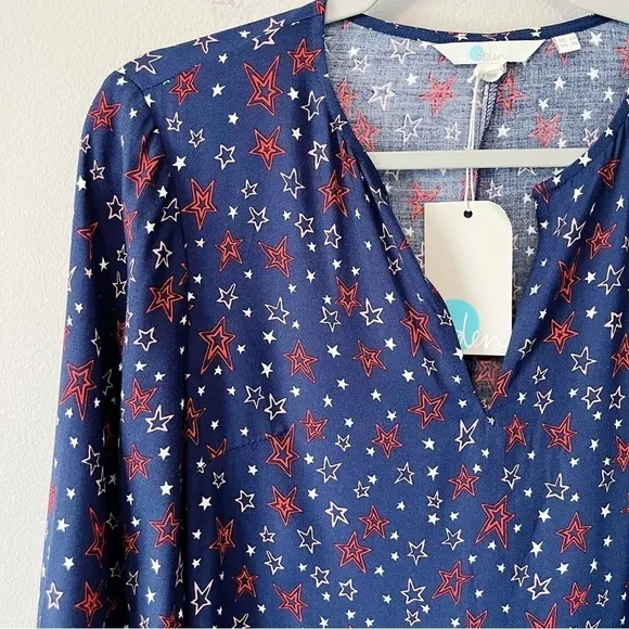Boden Navy Stars Vanessa Shift Dress 3/4 Sleeves Size 2R Nautical American 🇺🇸