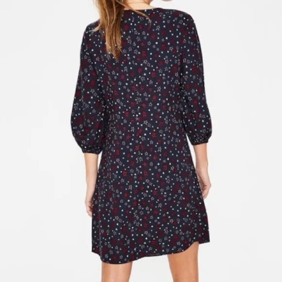 Boden Navy Stars Vanessa Shift Dress 3/4 Sleeves Size 2R Nautical American 🇺🇸