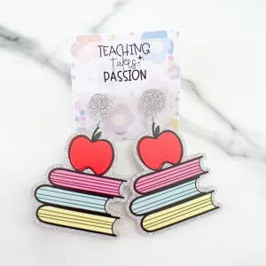 Book Stack with Apple on Top Earrings