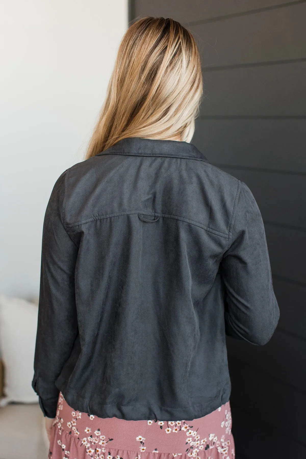 Brisk Morning Lightweight Zip Up Jacket- Charcoal
