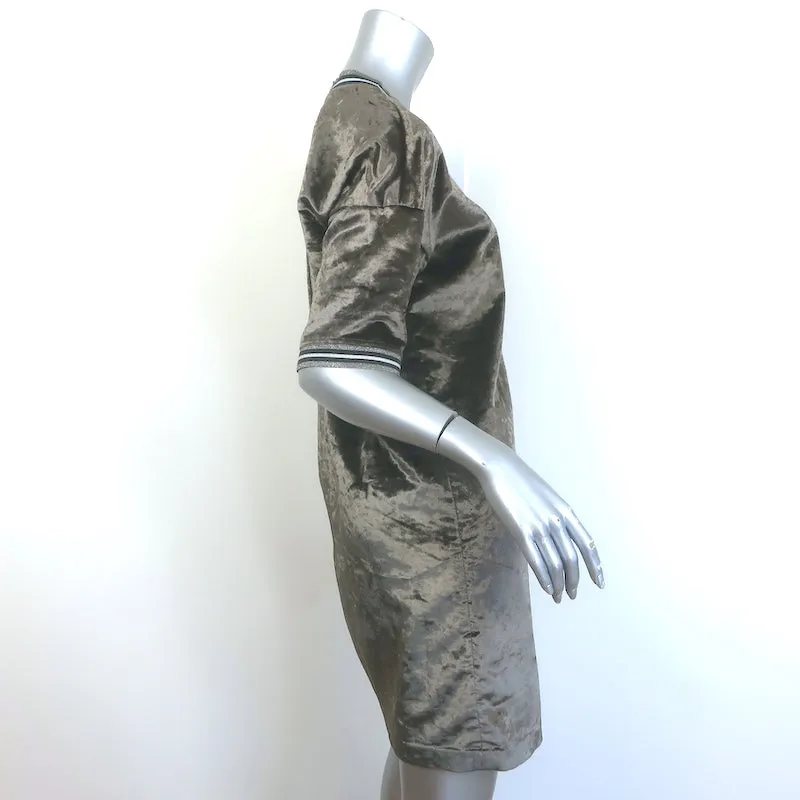 Brunello Cucinelli Short Sleeve Velvet Shift Dress Brown Size Extra Small