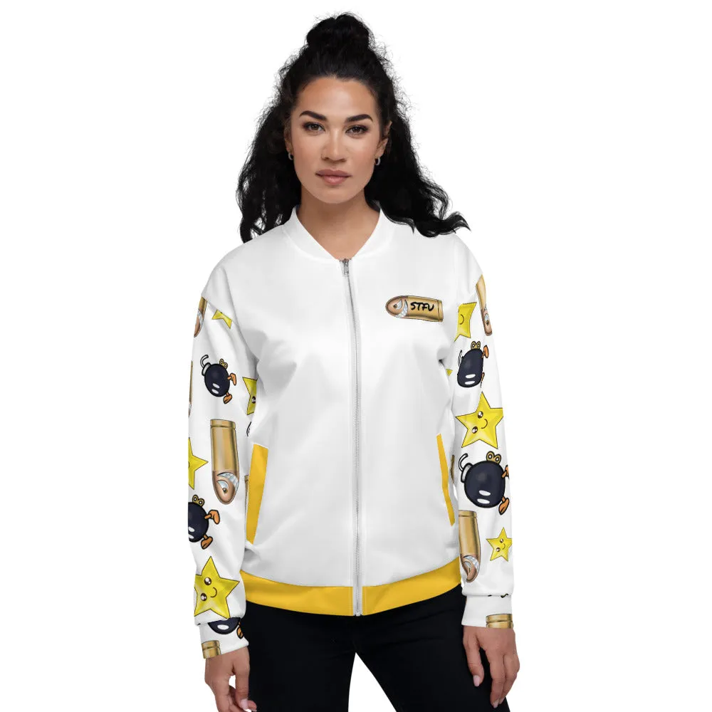Bullet Bomb Star Unisex Bomber Jacket - White