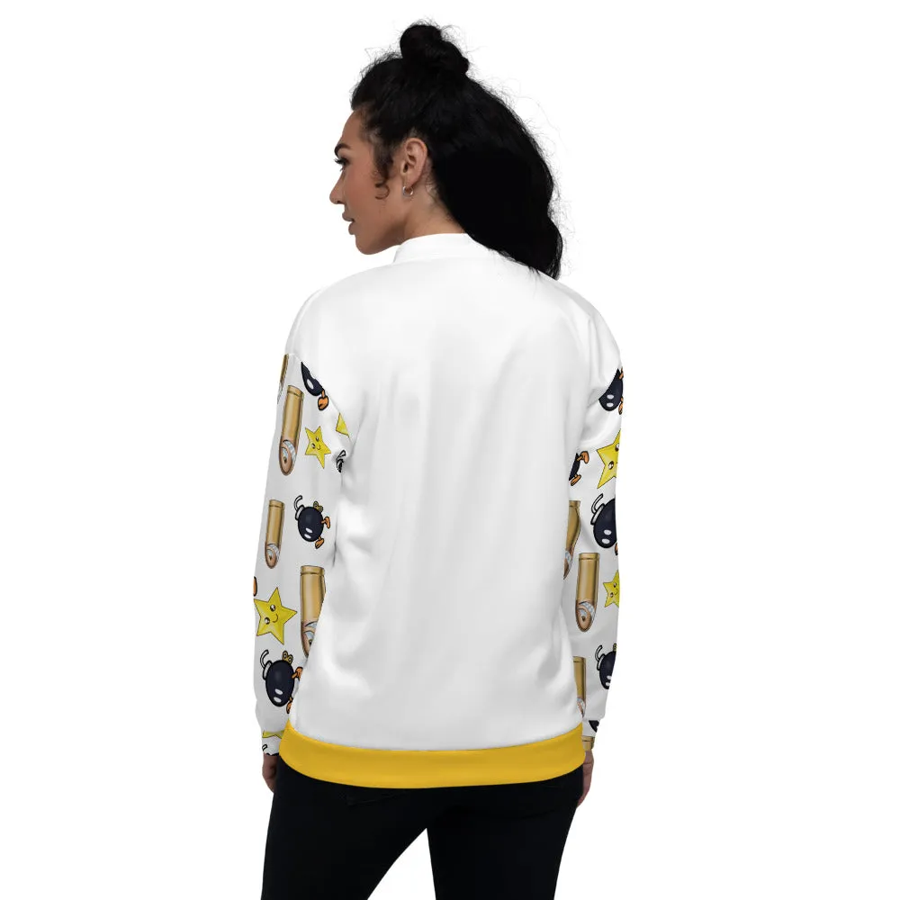 Bullet Bomb Star Unisex Bomber Jacket - White