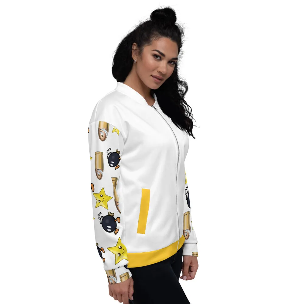 Bullet Bomb Star Unisex Bomber Jacket - White