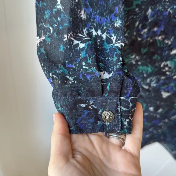 Cabi 3339 Noel Eternity Damask Shift Long Sleeve Blue Teal Print Dress L