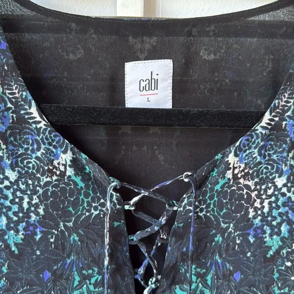 Cabi 3339 Noel Eternity Damask Shift Long Sleeve Blue Teal Print Dress L
