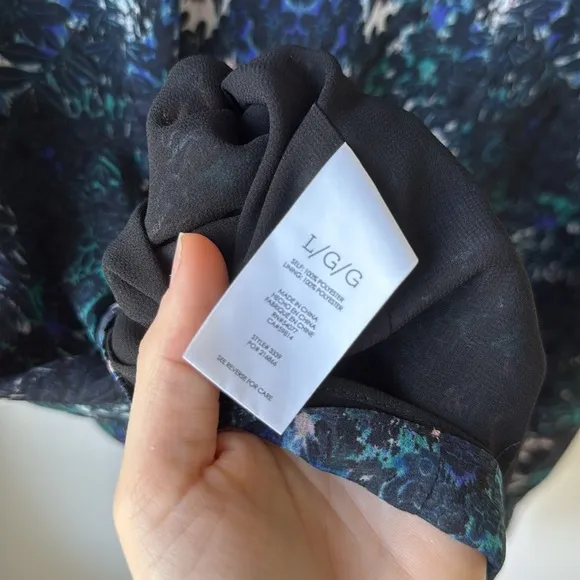 Cabi 3339 Noel Eternity Damask Shift Long Sleeve Blue Teal Print Dress L