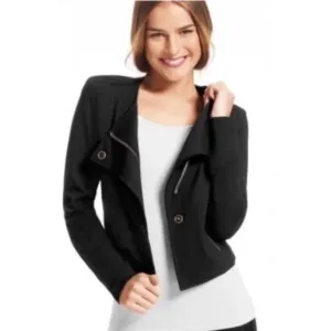 Cabi Women's Black Moto Jacket Small S Double Breasted Zip Cropped Lightweight