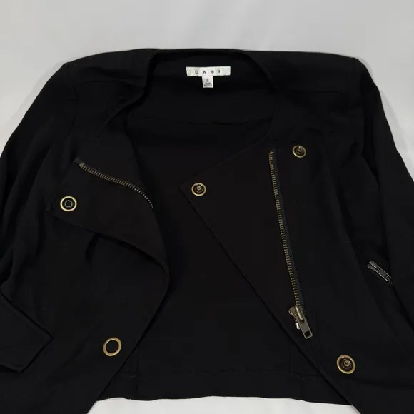 Cabi Women's Black Moto Jacket Small S Double Breasted Zip Cropped Lightweight