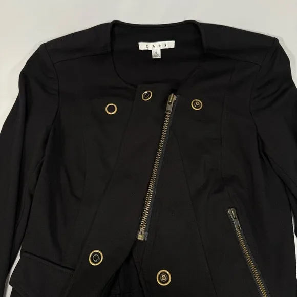 Cabi Women's Black Moto Jacket Small S Double Breasted Zip Cropped Lightweight