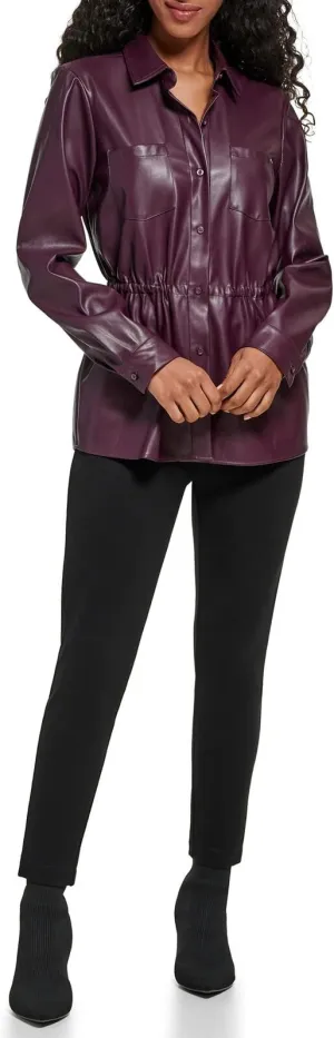 Calvin Klein Womens Lightweight FauxLeather Collar Sinched Waist Jacket M2VAO674