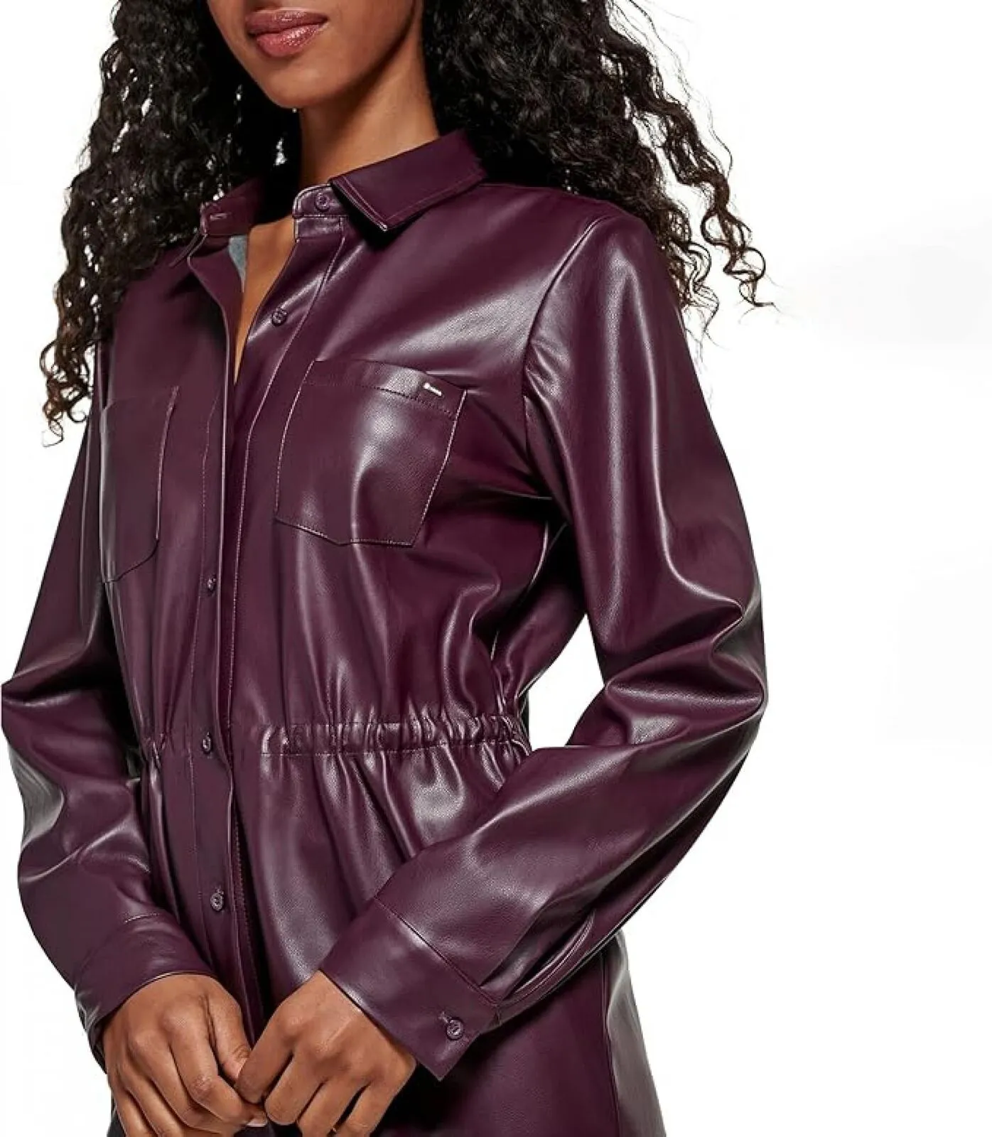 Calvin Klein Womens Lightweight FauxLeather Collar Sinched Waist Jacket M2VAO674
