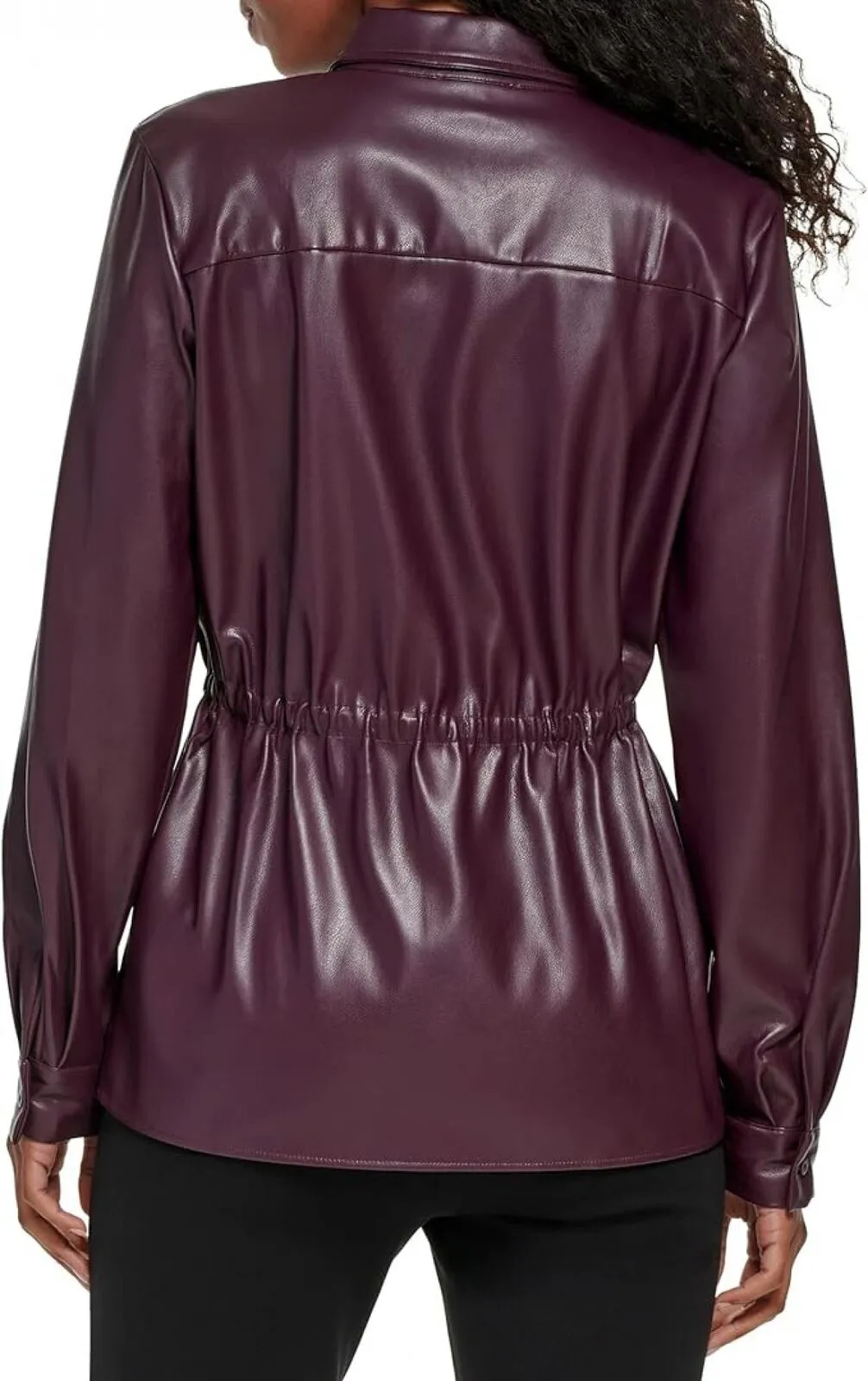 Calvin Klein Womens Lightweight FauxLeather Collar Sinched Waist Jacket M2VAO674