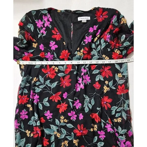 Calvin Klein‎ Women's Floral Ruffle Bell Sleeve Shift Dress Size:8 NWT