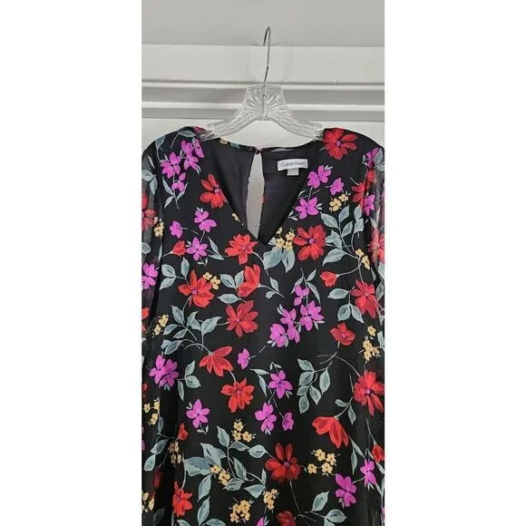 Calvin Klein‎ Women's Floral Ruffle Bell Sleeve Shift Dress Size:8 NWT