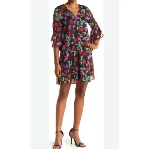 Calvin Klein‎ Women's Floral Ruffle Bell Sleeve Shift Dress Size:8 NWT
