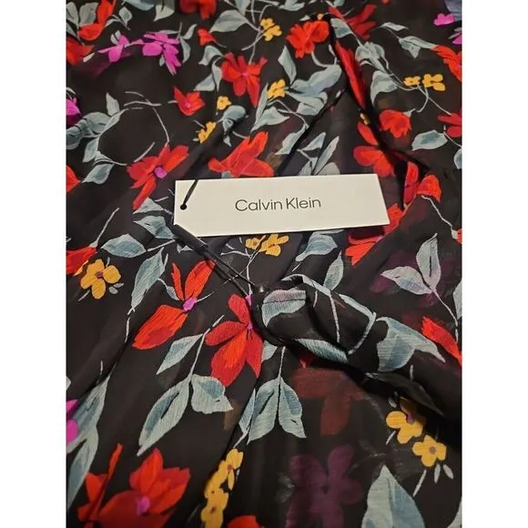 Calvin Klein‎ Women's Floral Ruffle Bell Sleeve Shift Dress Size:8 NWT