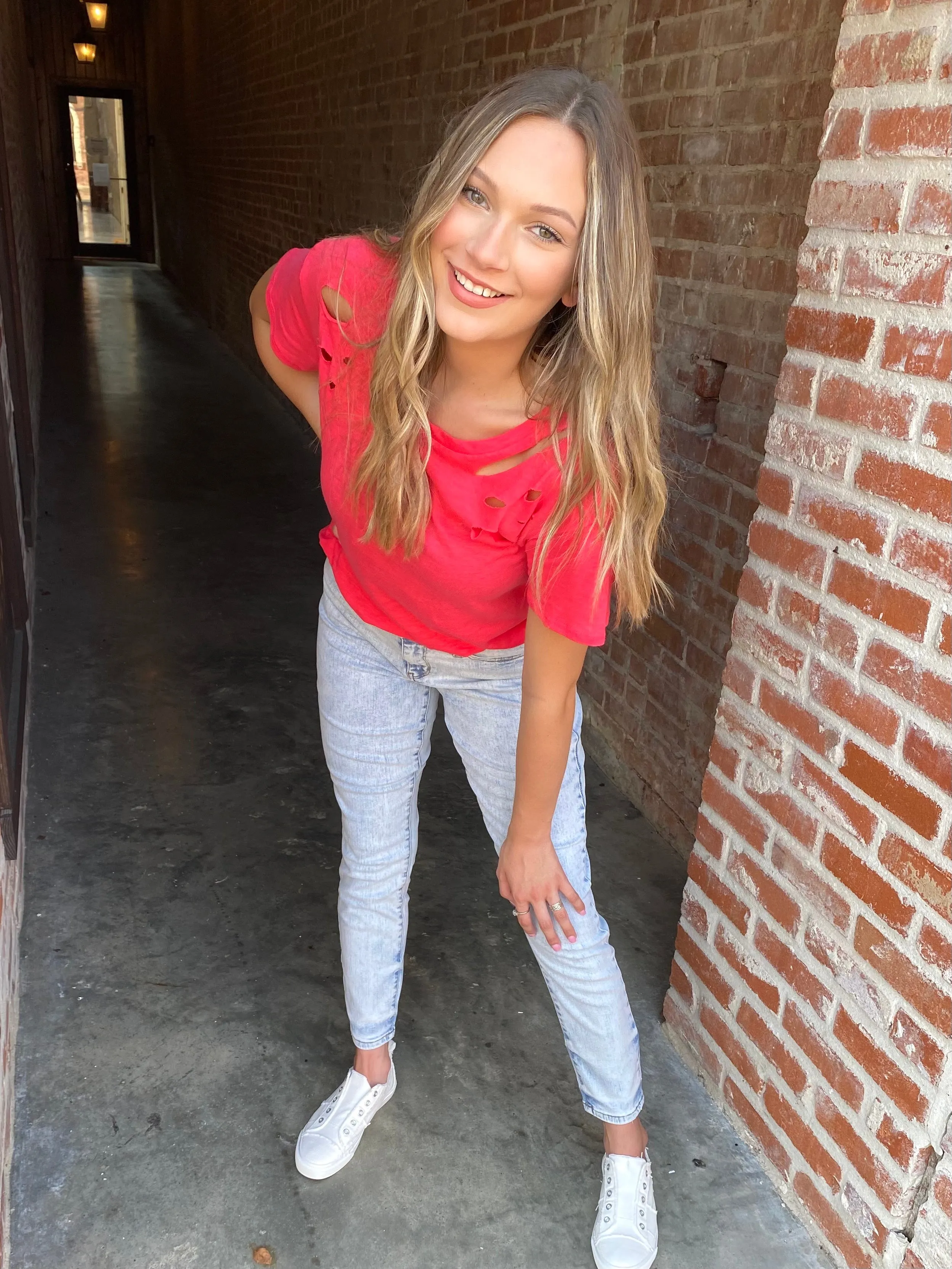Candy Crush Distressed Tee: Coral
