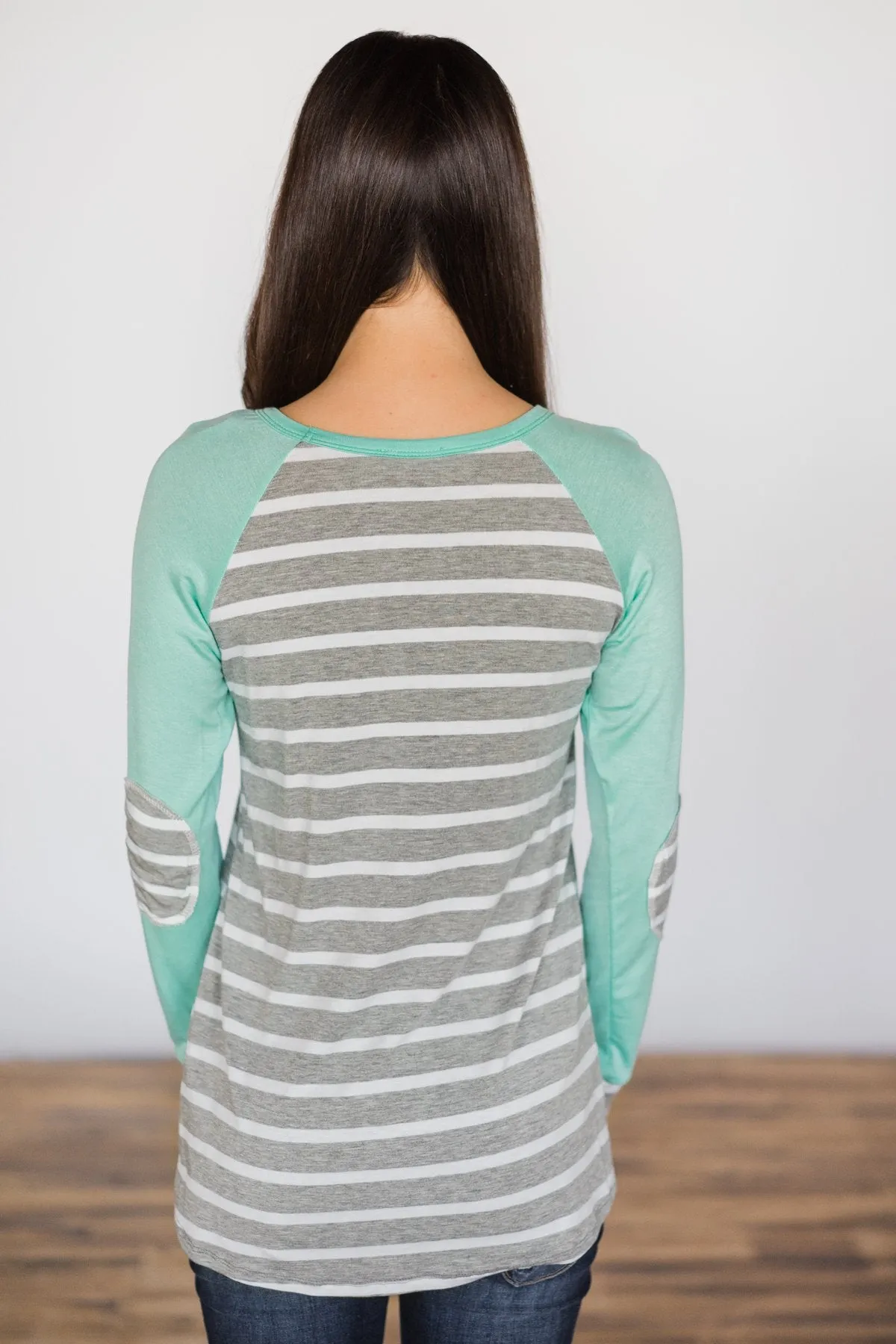 Can't Let You Go ~ Mint & Grey Striped Top