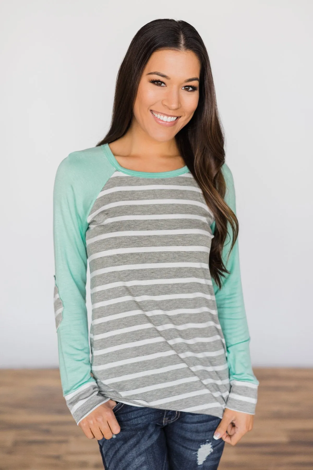 Can't Let You Go ~ Mint & Grey Striped Top