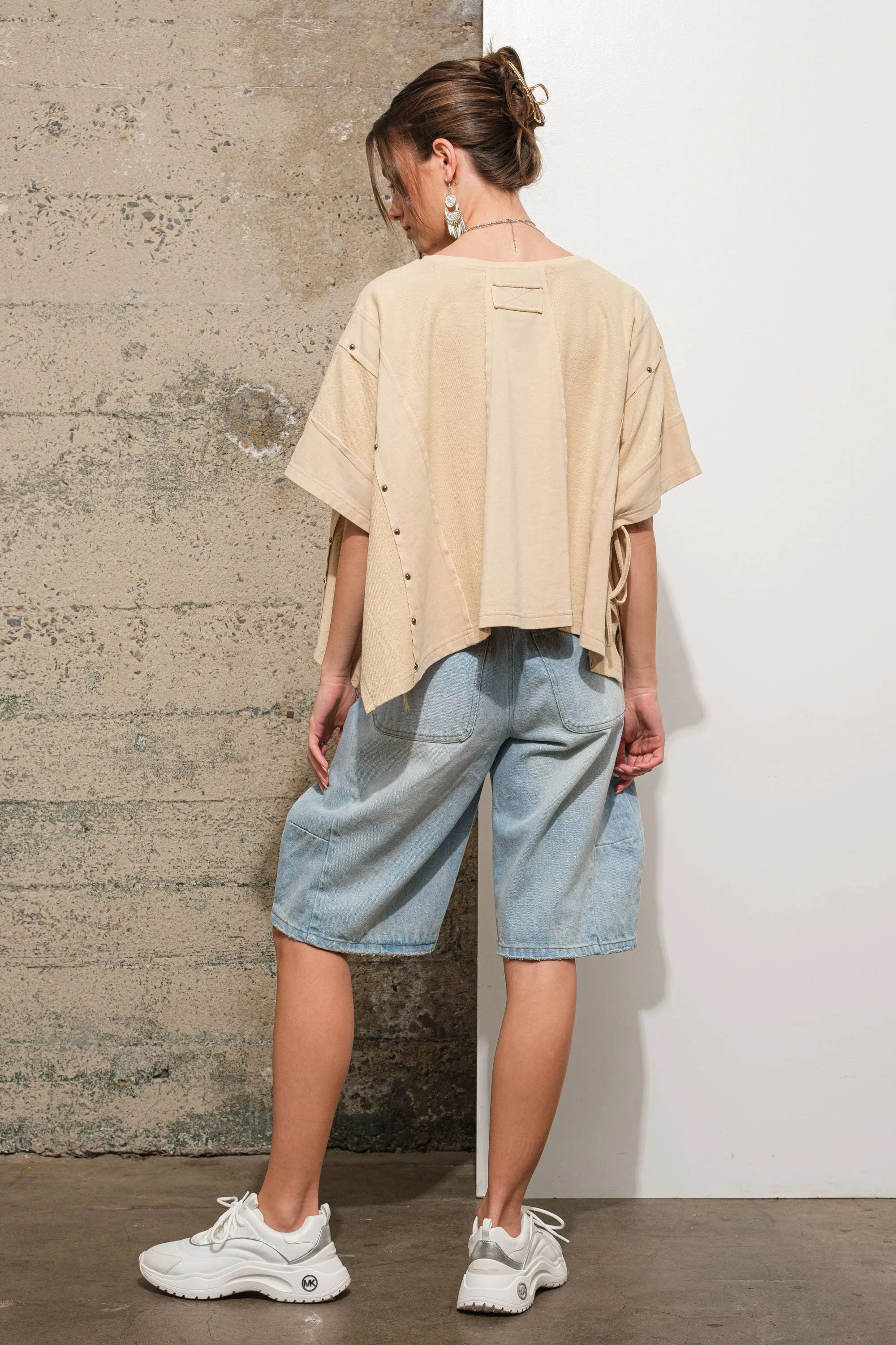 Cargo Denim Knee Length Shorts LT WASH