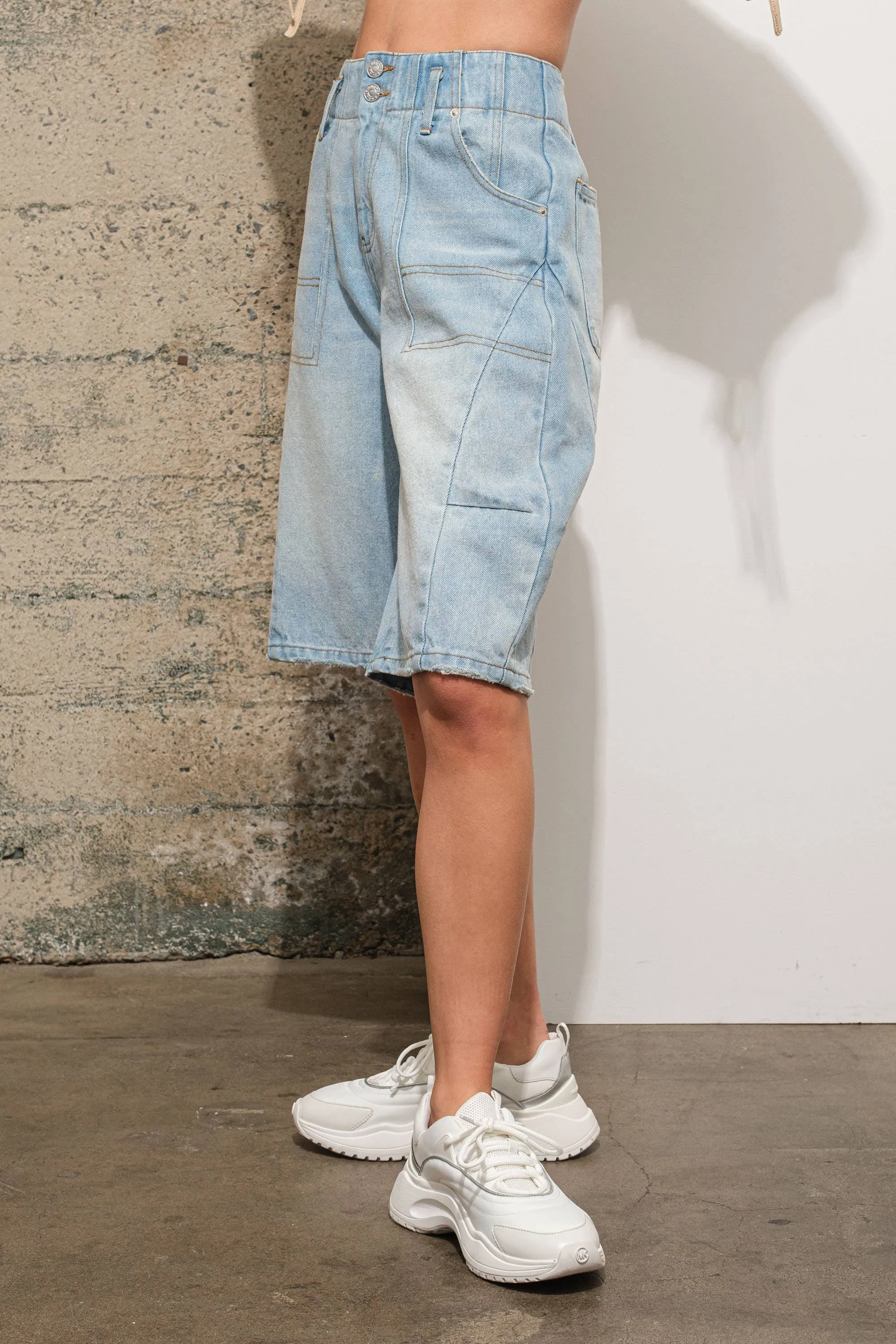 Cargo Denim Knee Length Shorts LT WASH