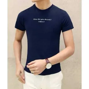 Casual Round Neck Simple Letters Print Slimming Solid Color Short Sleeves Men's T-Shirt - Deep Blue L