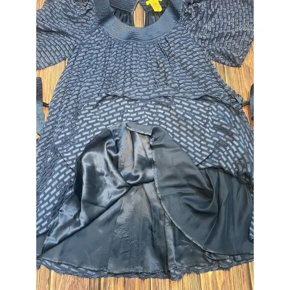 Catherine Malandrino Blue Silk Dress Semi Sheer‎ Lined, Belt, Size 4P