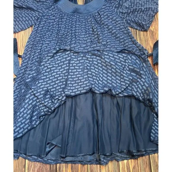 Catherine Malandrino Blue Silk Dress Semi Sheer‎ Lined, Belt, Size 4P