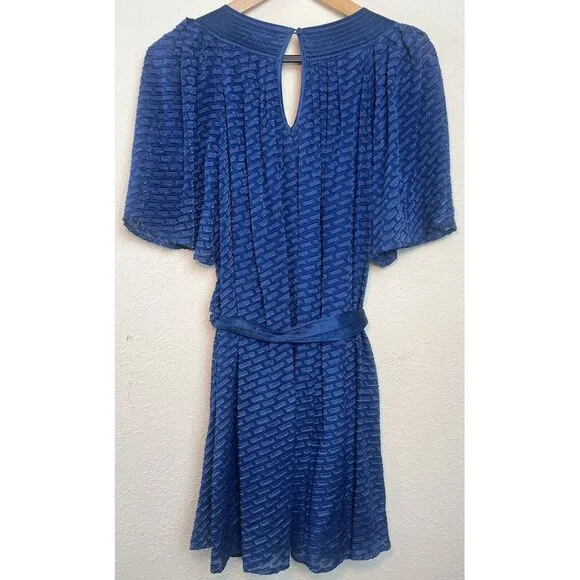 Catherine Malandrino Blue Silk Dress Semi Sheer‎ Lined, Belt, Size 4P