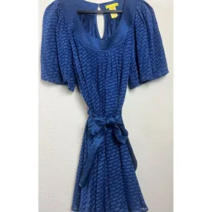 Catherine Malandrino Blue Silk Dress Semi Sheer‎ Lined, Belt, Size 4P
